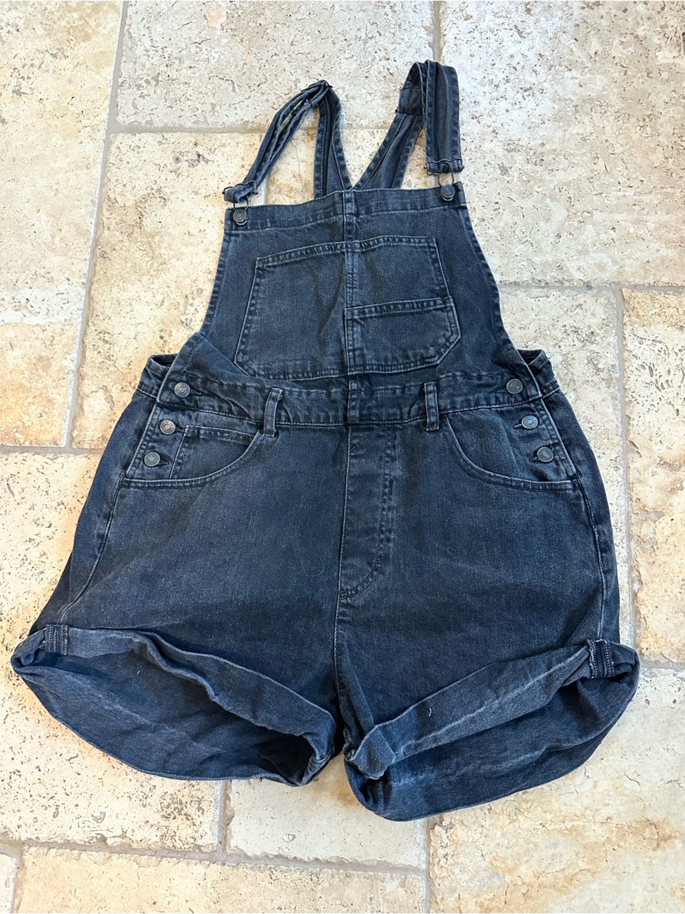 Free People Women’s Black Denim Short Overalls